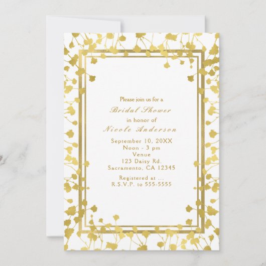 Bébé blanc & or's Breath Floral Chic Invitations (Devant)