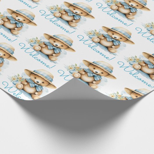 Bébé bleu Accueil Teddy Ours Cadeau Papier envelop (Coin)