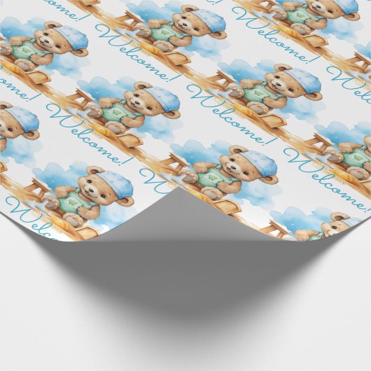 Bébé bleu Accueil Teddy Ours Cadeau Papier envelop (Coin)