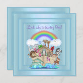 BÉBÉ BLEU ARK 1ER ANNIVERSAIRE INVITATION (Devant / Derrière)