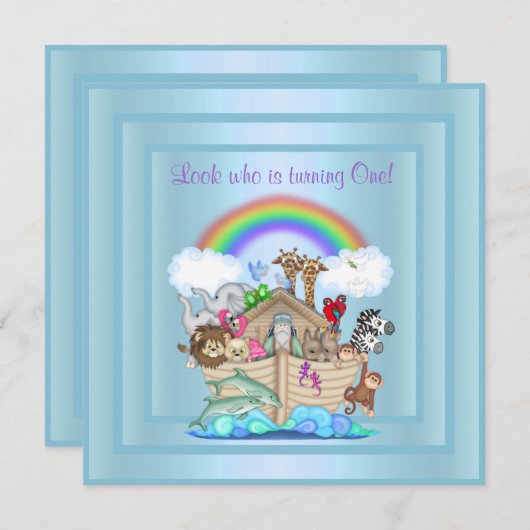 BÉBÉ BLEU ARK 1ER ANNIVERSAIRE INVITATION (Devant / Derrière)