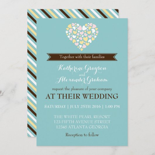 Bébé Bleu Blanc Petits Coeurs Faire-part de mariag (Devant / Derrière)