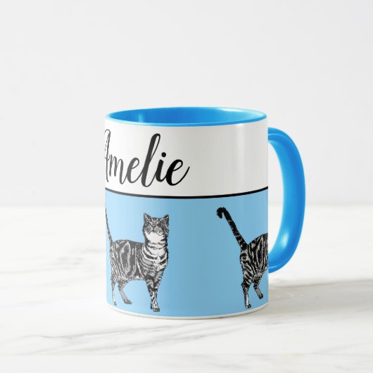 Bébé Bleu Blanc Tabby chat Chats Whimsical Art Mug (Devant droit)