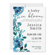Bébé bleu en fleur Invitation Baby shower
