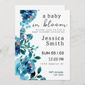 Bébé bleu en fleur Invitation Baby shower (Devant / Derrière)
