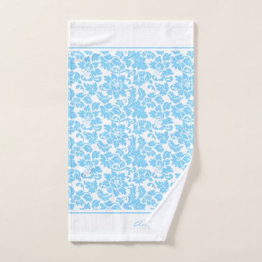 Bébé bleu et blanc Damas (Serviette à main)