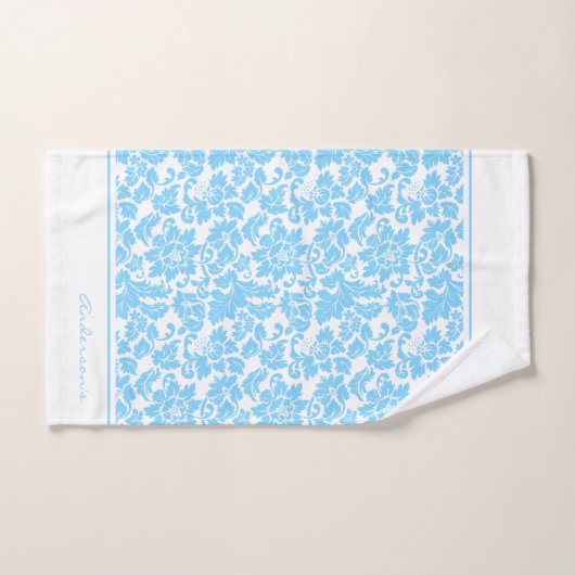 Bébé bleu et blanc Damas (Serviette à main)