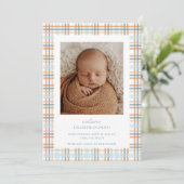 Bébé bleu et orange Plaid Faire-part (Debout devant)