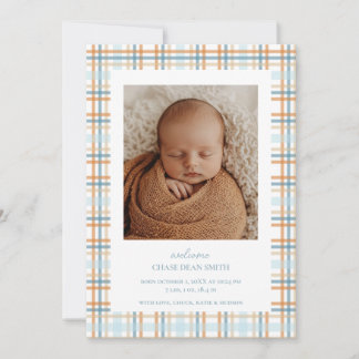 Bébé bleu et orange Plaid Faire-part