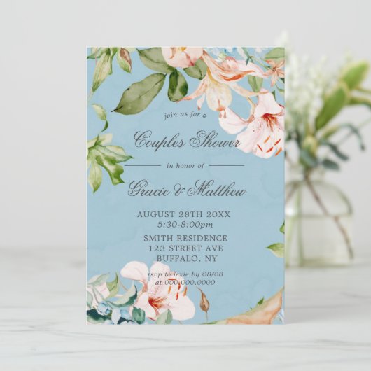 Bébé bleu et rose Lily Couples Invitations de douc (Debout devant)