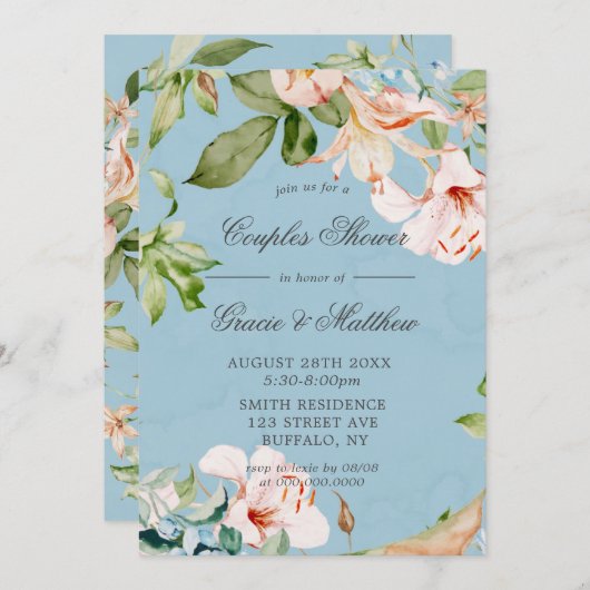Bébé bleu et rose Lily Couples Invitations de douc (Devant / Derrière)