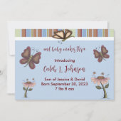 Bébé bleu Faire-part de naissance à fleurs papillo (Devant)