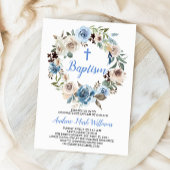 Bébé bleu Floral Boy Baptême Invitation