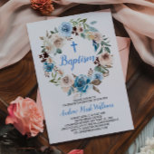 Bébé bleu Floral Boy Baptême Invitation