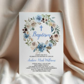 Bébé bleu Floral Boy Baptême Invitation