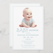 Bébé bleu garçon douche Invitation (Devant / Derrière)