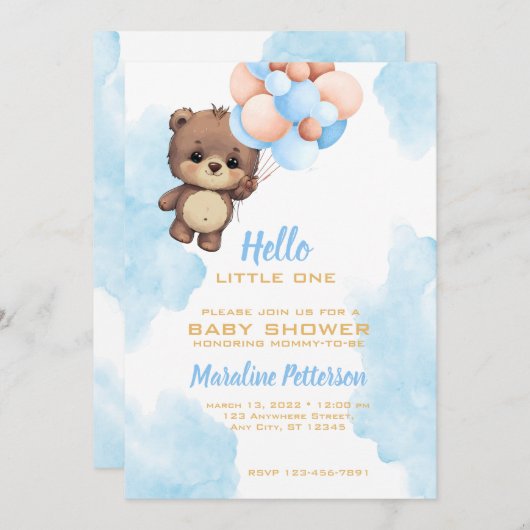 Bébé bleu garçon douche Invitation (Devant / Derrière)