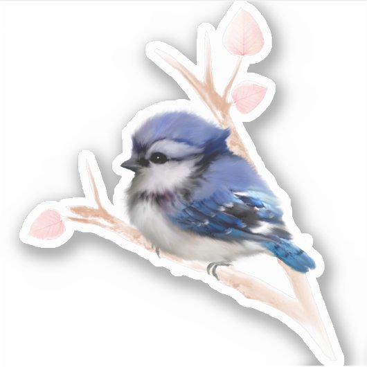Bébé Bleu Jay Oiseau Custom-Cut Vinyl Sticker (Devant)
