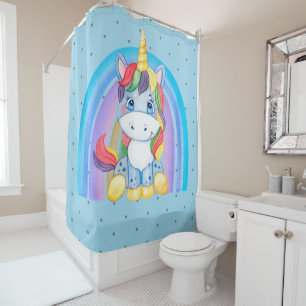 Bébé bleu licorne sur Rainbow Douche rideau