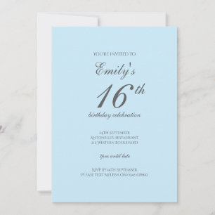 Bébé bleu minimaliste 16e anniversaire Invitation