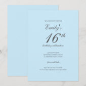 Bébé bleu minimaliste 16e anniversaire Invitation (Devant / Derrière)
