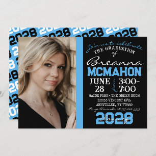 Bébé Bleu & Noir Graduation Photo Invitation
