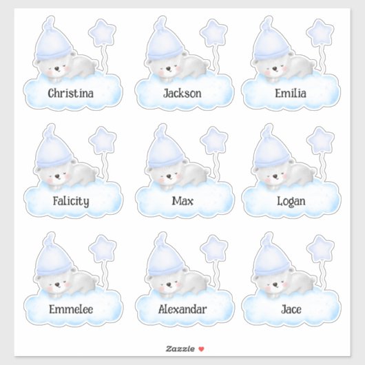Bébé bleu Ours personnalisé Stickers de nom multip (Feuille)