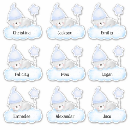 Bébé bleu Ours personnalisé Stickers de nom multip (Devant)