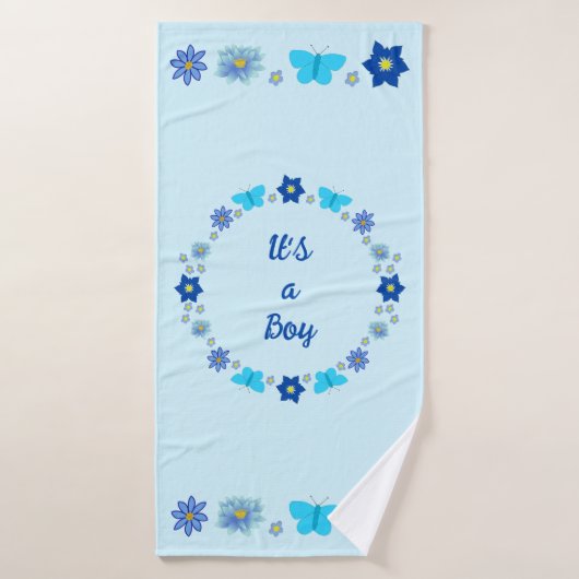 Bébé bleu Papillons et fleurs personnalisés (Serviette de bain)