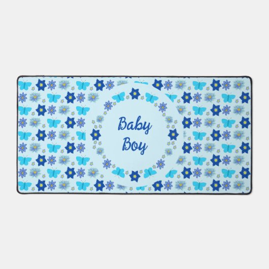 Bébé bleu Papillons et fleurs personnalisés (Recto)