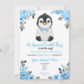 Bébé bleu Penguin Douche invitation Invitation (Devant)