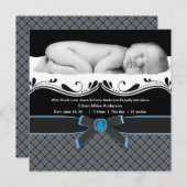 Bébé bleu plaid Boy Photo Faire-part de naissance (Devant / Derrière)