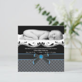 Bébé bleu plaid Boy Photo Faire-part de naissance (Debout devant)