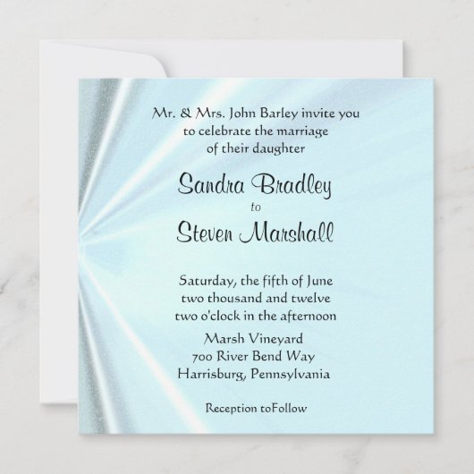 Bébé Bleu Satin Mariage Invitations (Devant)