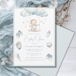 Bébé bleu sur Cloud Boy Baby shower Invitation