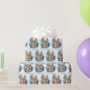 Bébé bleu Teddy Bear Papier cadeau enveloppant