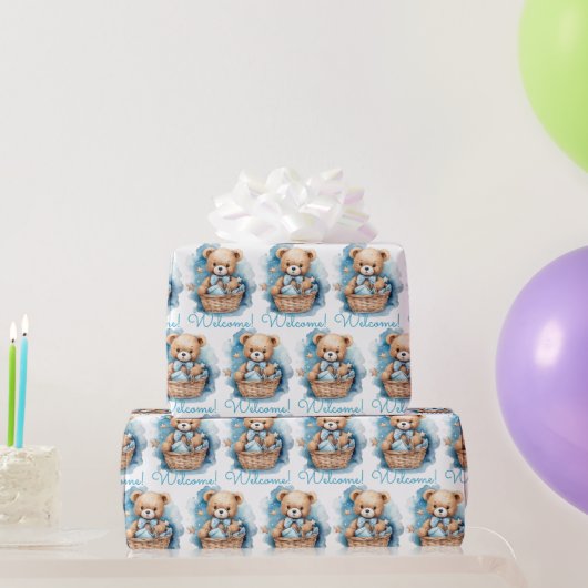 Bébé bleu Teddy Bear Papier cadeau enveloppant (Cadeaux de fête)