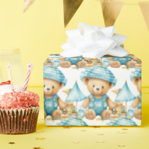 Bébé bleu Teddy Bear Papier cadeau enveloppant