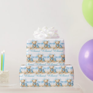 Bébé bleu Teddy Bear Papier cadeau enveloppant