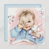 Bébé Bleu Vintage bébé garçon douche Invitation (Devant / Derrière)
