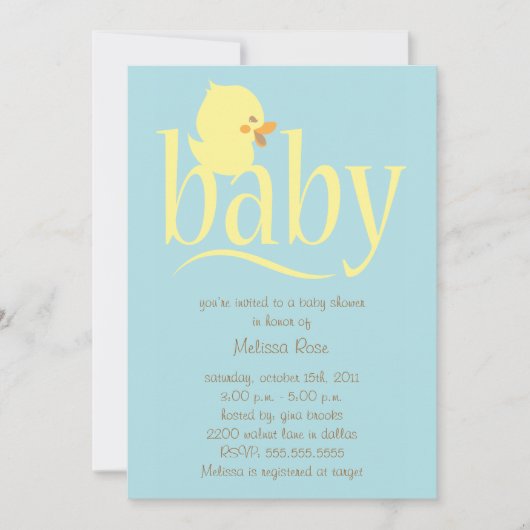 Bébé Blue Duckling Baby Shower Invitations (Devant)