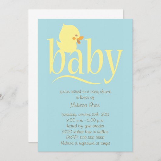 Bébé Blue Duckling Baby Shower Invitations (Devant / Derrière)