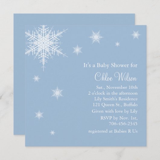 Bébé Blue Snowflakes Invitation à la douche (Devant / Derrière)