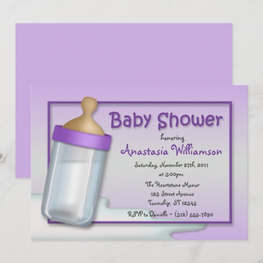 Bébé Bouteille Purple Invitations De Douche Pour B (Devant / Derrière)