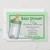 Bébé Bouteille Vert Bébé Douche Invitations (Devant)