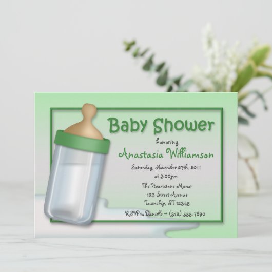 Bébé Bouteille Vert Bébé Douche Invitations (Debout devant)