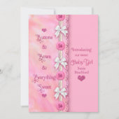 Bébé Boutons et vaches Faire-part rose (Devant)