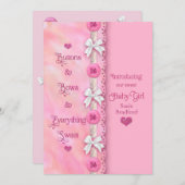 Bébé Boutons et vaches Faire-part rose (Devant / Derrière)