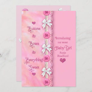 Bébé Boutons et vaches Faire-part rose
