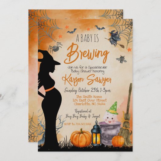 Bébé brasser Halloween Baby shower Invitation (Devant / Derrière)